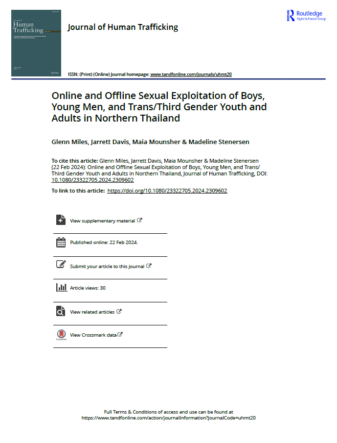 Online and Offline Sexual Exploitation of Boys, Young Men, and TransThird Gender Youth and Adults in Northern Thailand
